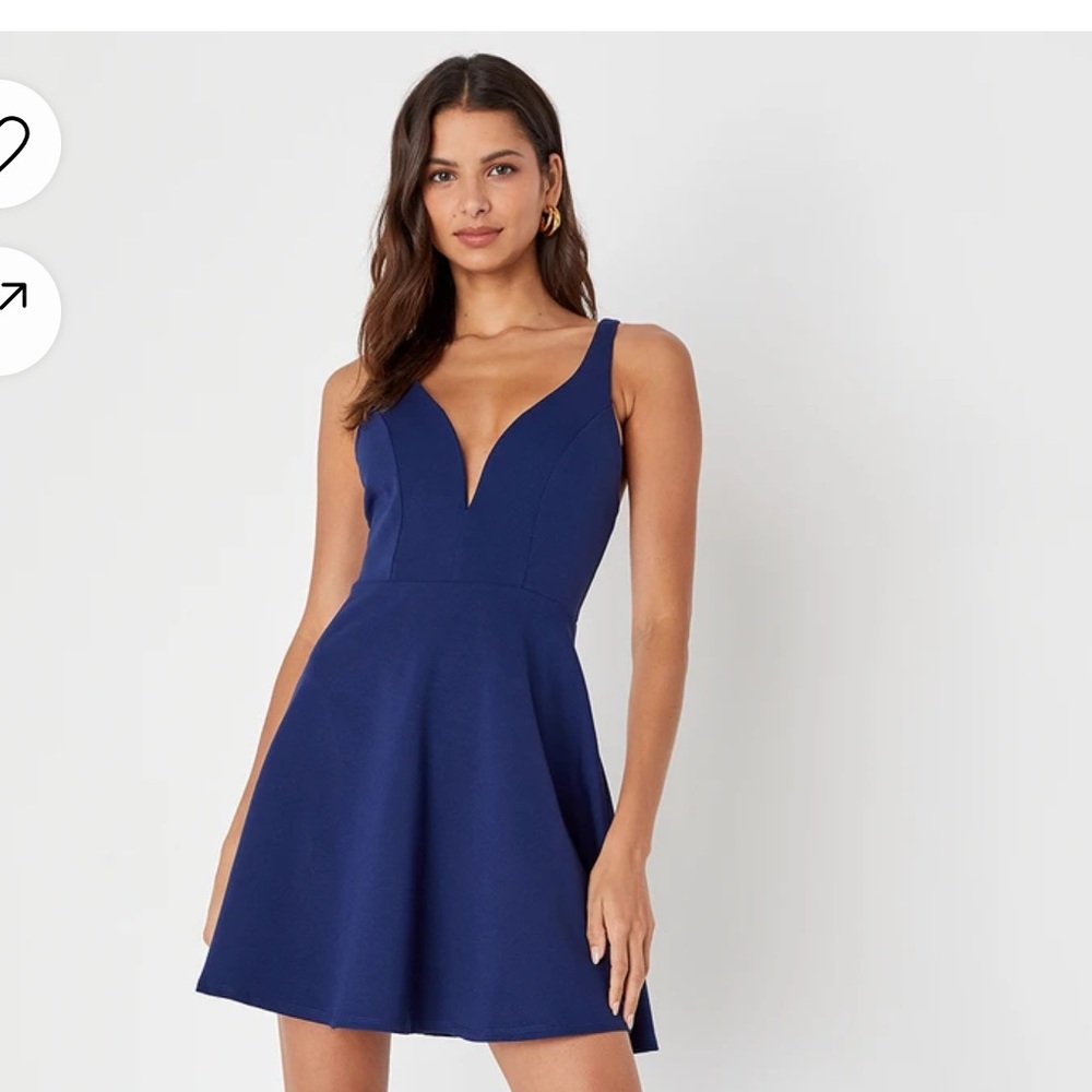 Lulus Forever Crush Navy Blue Strappy Sleeveless Skater Dress